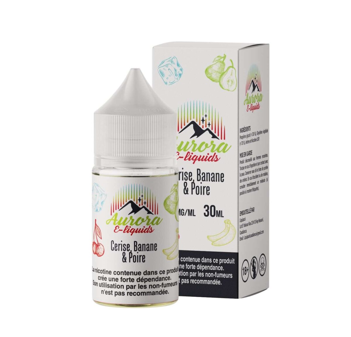 Aurora-CeriseBananePoire30ml - Grossiste de Cigarettes Électroniques, E-liquides, nicotine pouches Abidjan Côte d'Ivoire