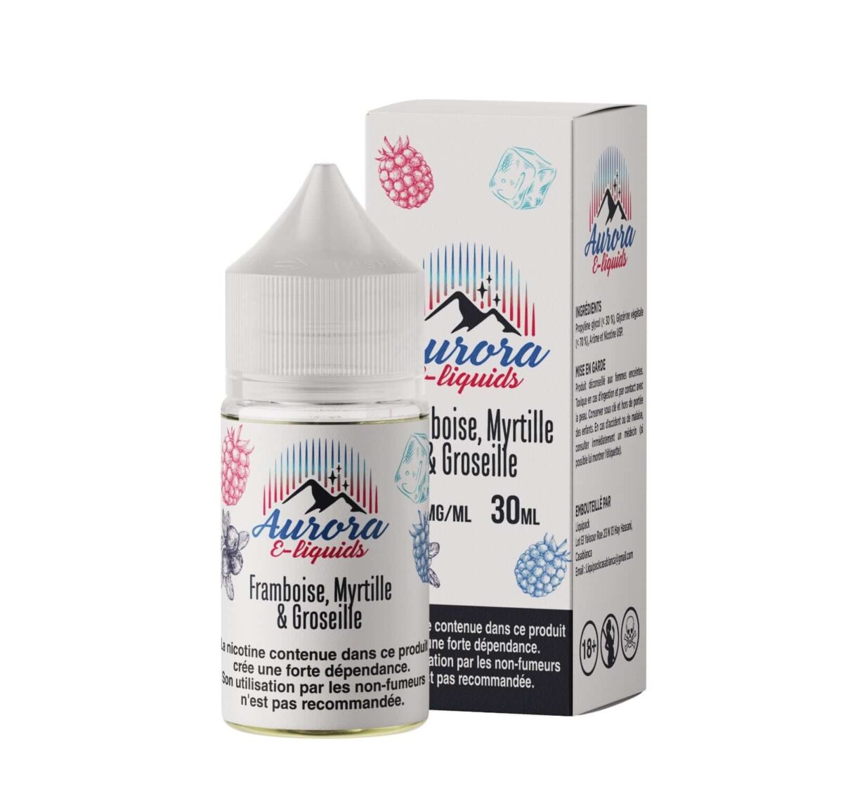 Aurora-FramboiseMyrtilleGroseille30ml - Grossiste de Cigarettes Électroniques, E-liquides, nicotine pouches Abidjan Côte d'Ivoire